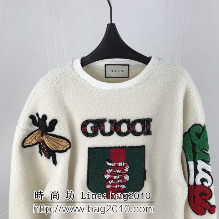 GUCCI古馳 18ss秋冬新款 羊羔毛套頭衛衣 刺繡貼圖圖案 高版本男女同款 ydi2567